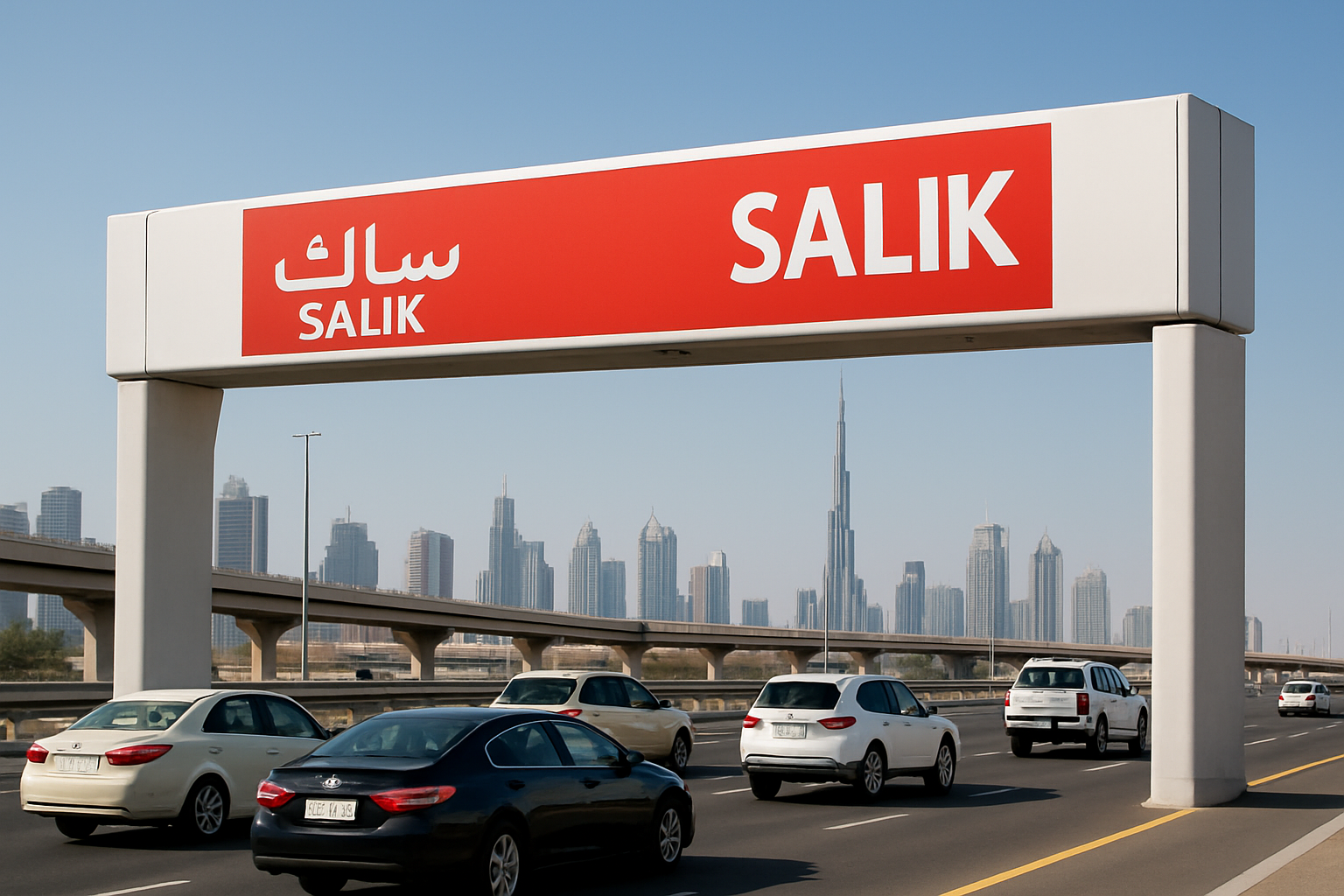 Dubai toll gate with Salik signage during daytime
