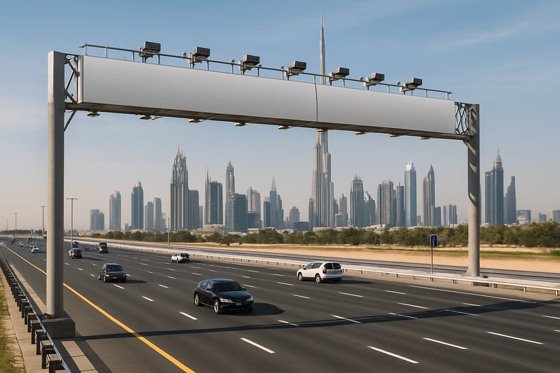 Modern highway in Dubai with electronic toll system Modern highway in Dubai with electronic toll system