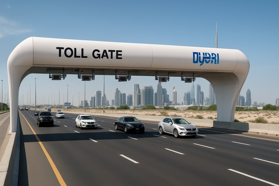 Modern toll gate on a Dubai highway Modern toll gate on a Dubai highway